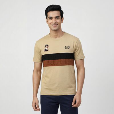 Men's Brown Round Neck Casual T-Shirt