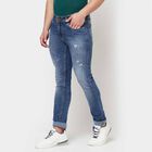 Distress 5 Pocket Skinny Jeans, Mid Blue, small image number null