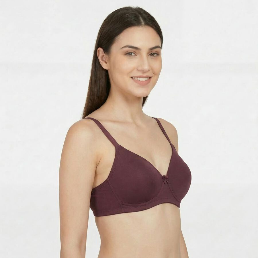 Women's Wine V-Neck Wireless Padded T-Shirt Bra, Wine, large