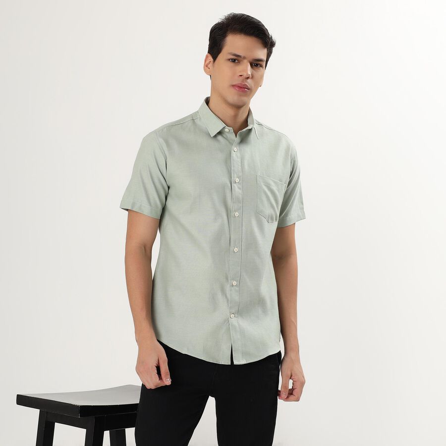 Men's Light Sage Green Regular Collar Slim Fit Casual Shirt, Light Green, large image number null