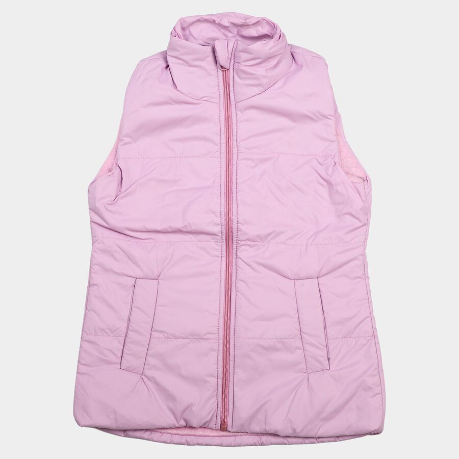 Girls' Lilac Stand Collar Puffer Jacket, Lilac, large