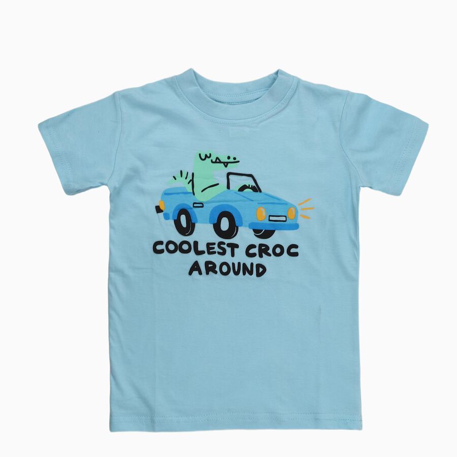 Boys Light Blue Cotton Round Neck Casual T-Shirt, Light Blue, large