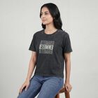 Women Black Round Neck Graphic T-Shirt, काला, small