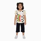 Girls Cream Cotton Rainbow Graphic Top and Navy Blue Capri Set, Off White, small image number null