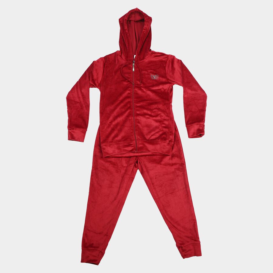 Girls Maroon Hooded Lounge Hipster Set, मरून, large