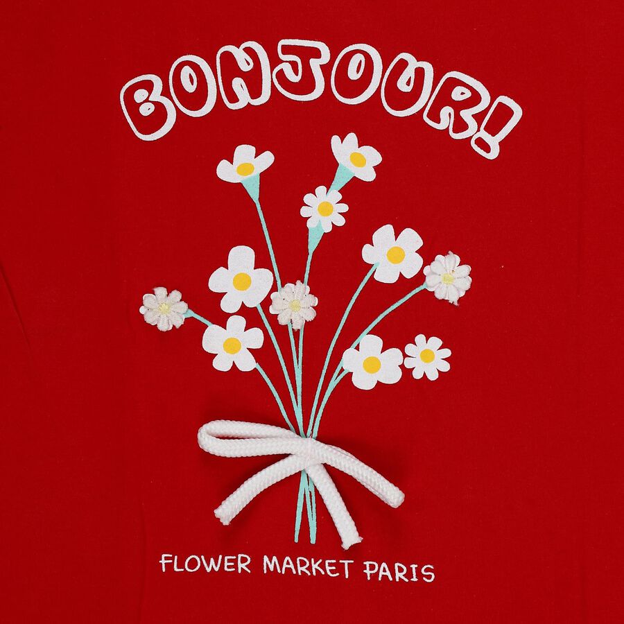 Girls Red 100% Cotton Round Neck Casual T-Shirt, Red, large