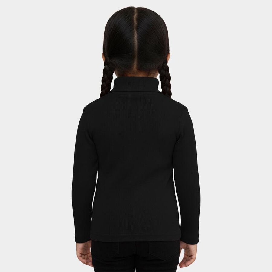 Girls Jet Black Turtleneck Classic Pullover, Black, large image number null