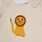 Infants' Beige Cotton Round Neck Lion Embroidered Baba Suit, Beige, small