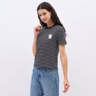 Women's Jet Black Cotton Round Neck Casual T-Shirt, काला, small image number null