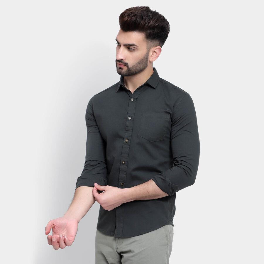 Cotton Solid Casual Shirt, Dark Green, large image number null