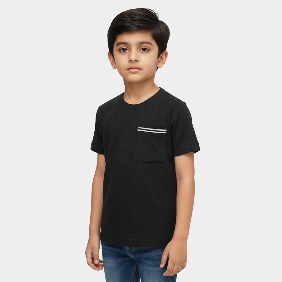 Boys Dark Graphite Black Crew Neck Casual T-Shirt, गहरा ग्रे, large