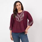 Women's Wine Cotton Round Neck Side Tie-Up Top, Wine, small