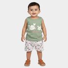 Infants Green Cotton Round Neck Printed Top and Shorts Set, Light Green, small