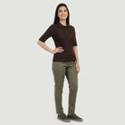 Women's Brown Cotton Blend Polo Neck Preppy Polo T-Shirt, Brown, small