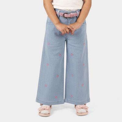 Girls' Light Blue Wide Leg Embroidered Jeans