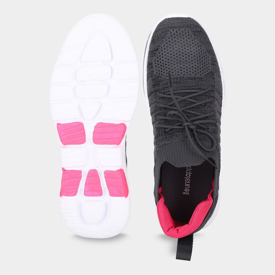 Women's Grey Lace-Up Sneakers, ग्रे, large