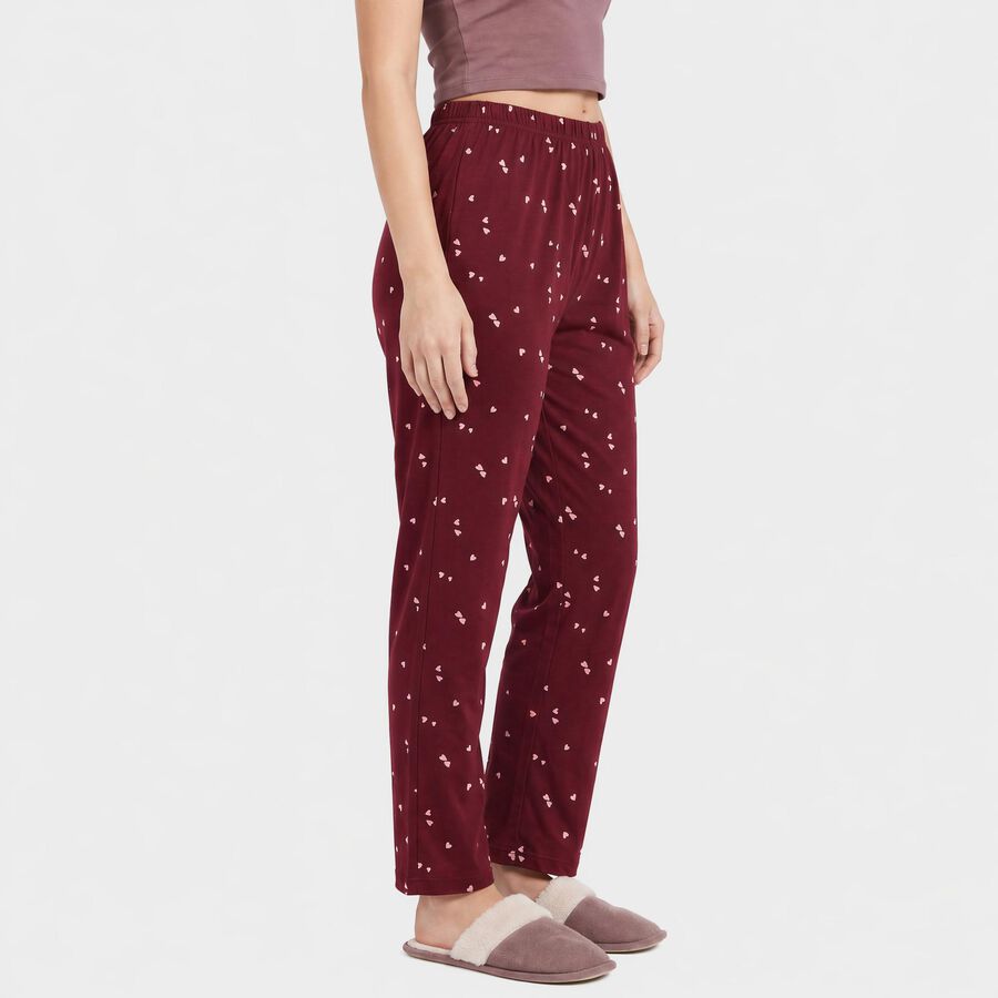 Women's Wine Straight Fit Heart Printed Lounge Pyjama, वाइन, large