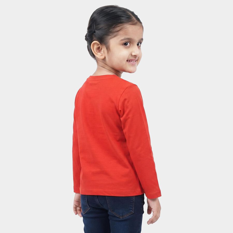 Girls Red Round Neck Regular Top, Red, large