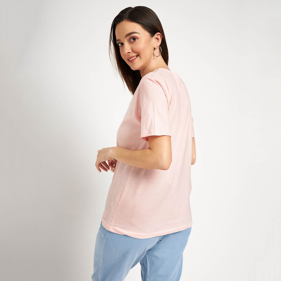 Cotton Round Neck T-Shirt, Light Pink, large image number null