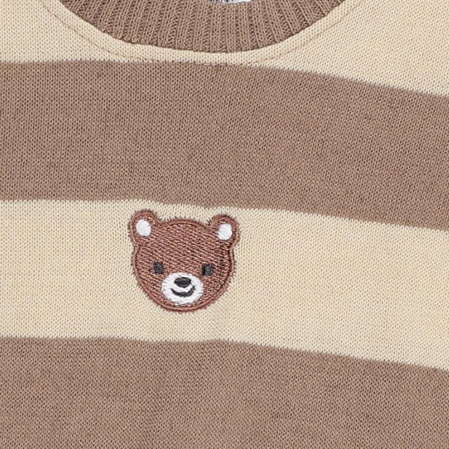 Infants Beige and Cream Crew Neck Striped Pullover, गहरा पीला, large image number null