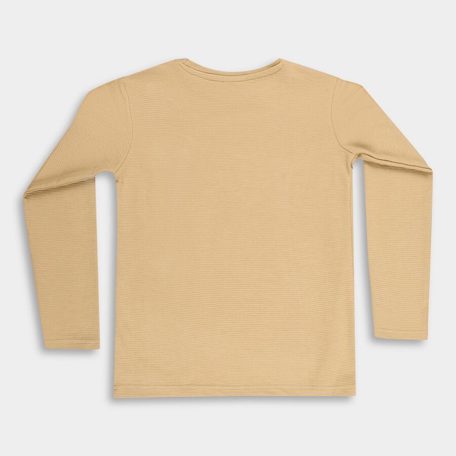 Boys Muted Beige Crew Neck Casual T-Shirt, Beige, large image number null