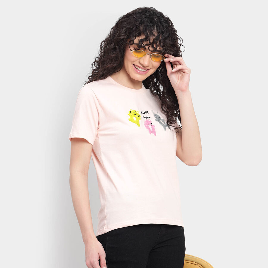 Cotton Round Neck T-Shirt, पीच, large image number null