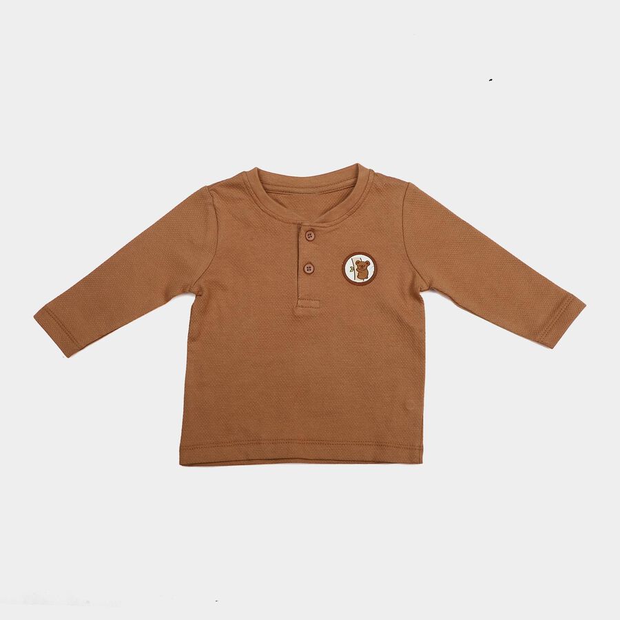Infants Beige Cotton Round Neck Regular T-Shirt, Beige, large