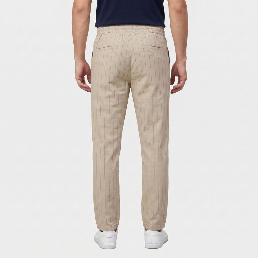 Men's Light Grey Slim Fit Pinstriped Casual Trousers, Light Grey, large