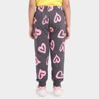 Girls' Dark Grey Heart Printed Drawstring Jogger Pyjama, Dark Grey, small