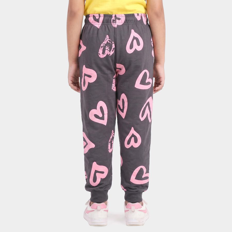 Girls' Dark Grey Heart Printed Drawstring Jogger Pyjama, Dark Grey, large
