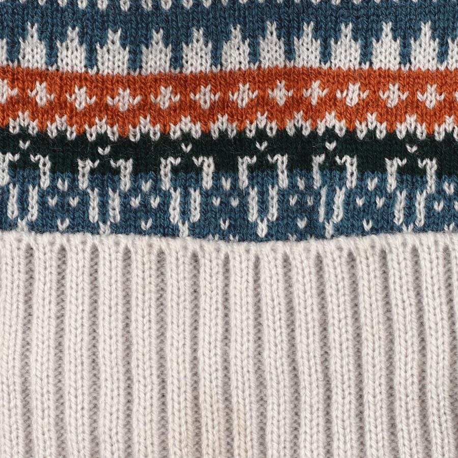 Boys' Light Grey Fair Isle Knitted Beanie with Pom-Pom, Light Grey, large image number null