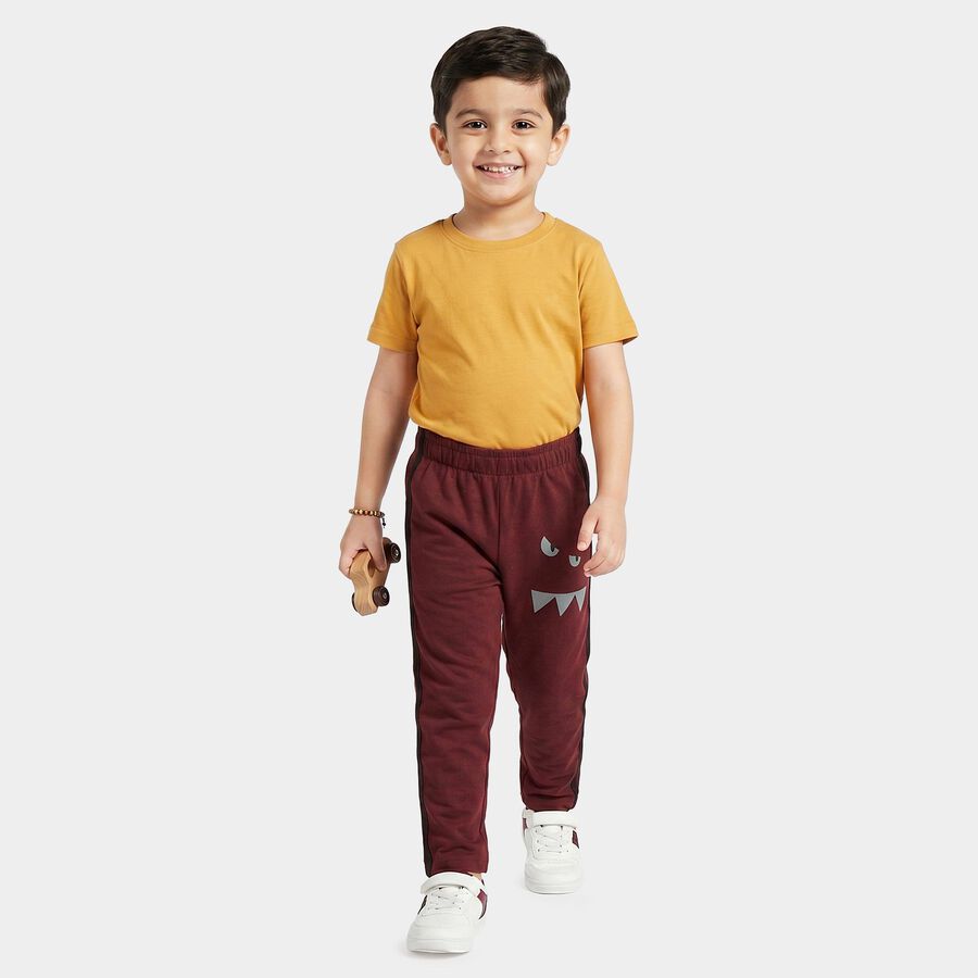 Boys Maroon Straight Fit Cartoon Printed Cotton Blend Pyjama, मरून, large