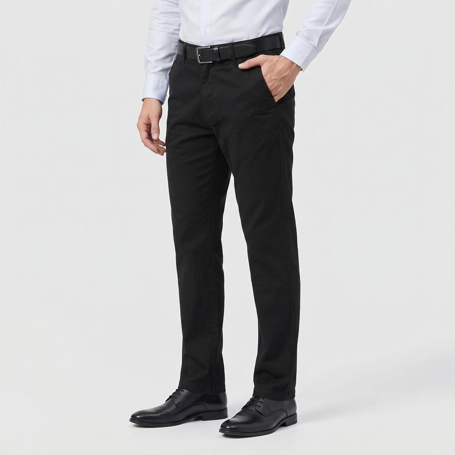 Men's Black Slim Fit Chino Trousers, Black, large