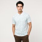 Men's Light Green Cotton Polo Neck Printed T-Shirt, Light Green, small