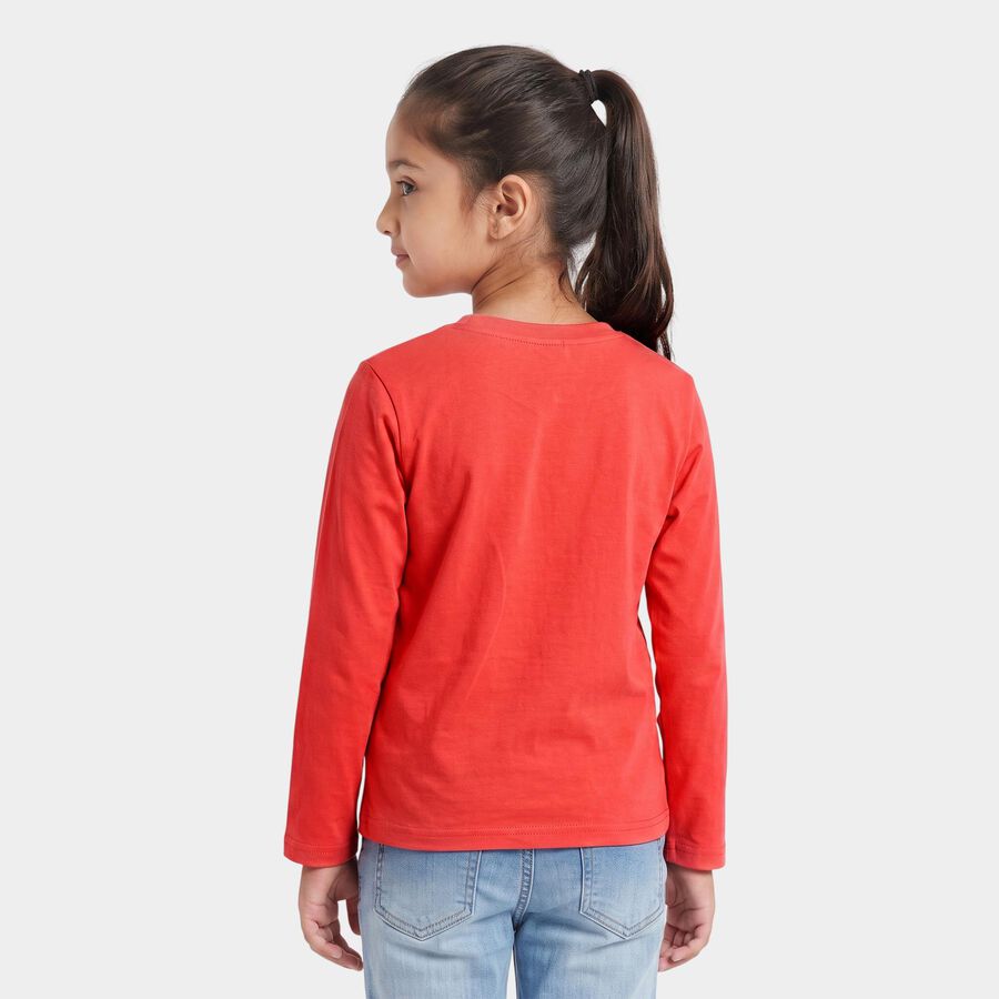 Girls' Coral Round Neck Regular Top, Coral, large