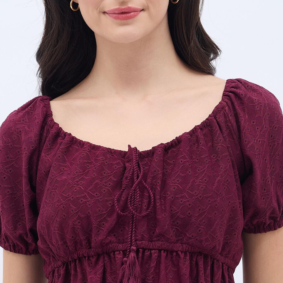 Women's Rich Burgundy Scoop Neck Bohemian Top, Wine, large