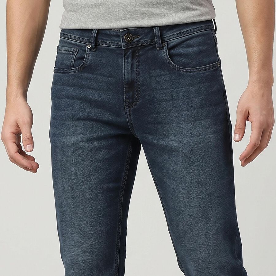 Men's Navy Blue Straight Fit Stretchable Jeans, गहरा नीला, large