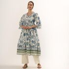 Women's Soft Ivory Cotton V-Neck Floral Printed Kurta, Light Blue, small image number null