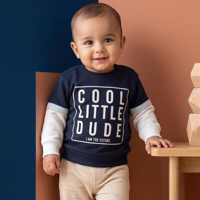 Infants Navy Blue Cotton Crew Neck Regular T-Shirt