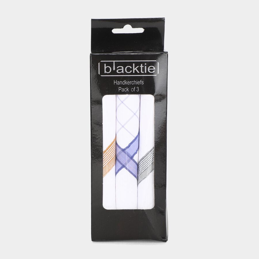 Men's Light Blue Checked Pack of 3 Handkerchief, Light Blue, large