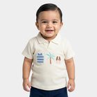 Infants Off-White Cotton Polo Neck Casual T-Shirt, Off White, small