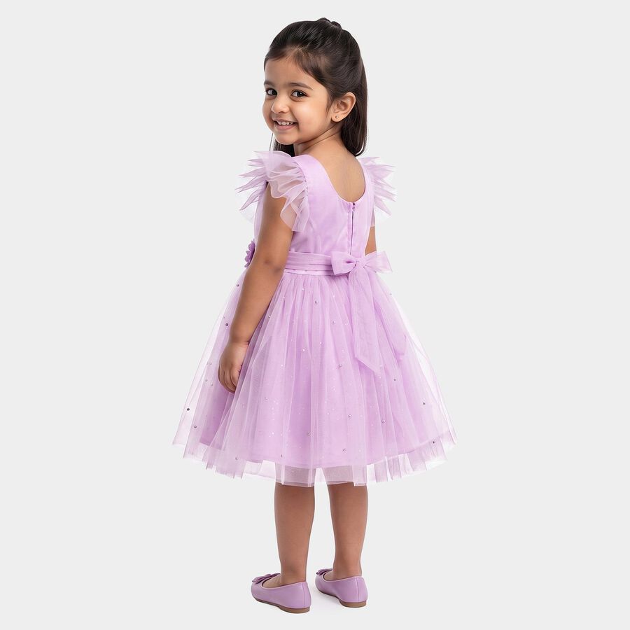 Girls' Lilac Fit and Flare Embellished Tulle Party Wear Frock, Lilac, large