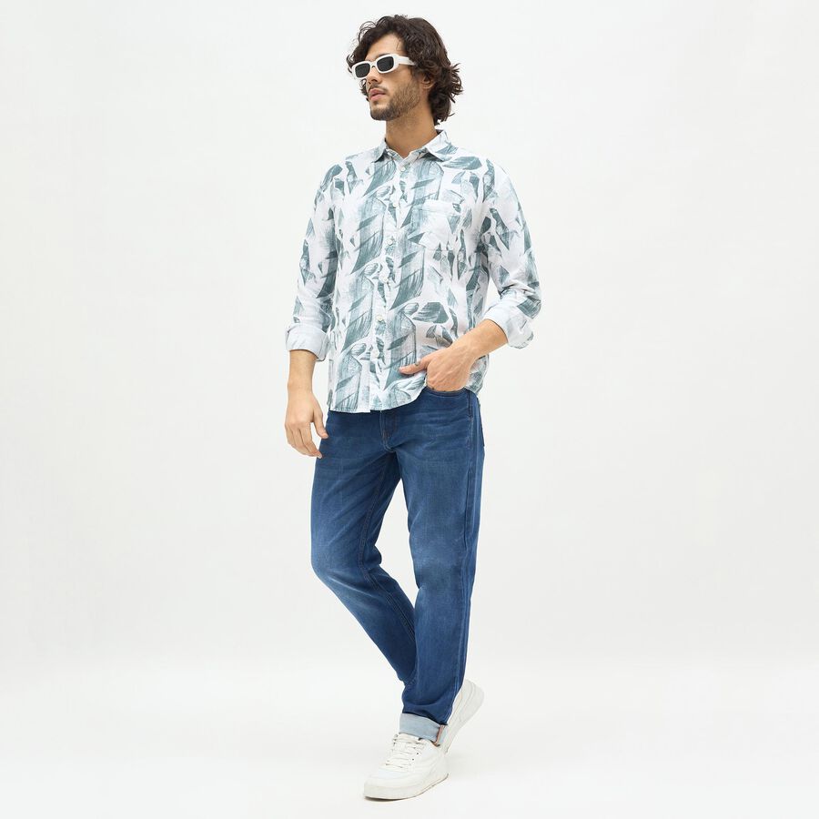 Men's Muted Sage Green Printed Classic Casual Shirt, Dark Green, large image number null