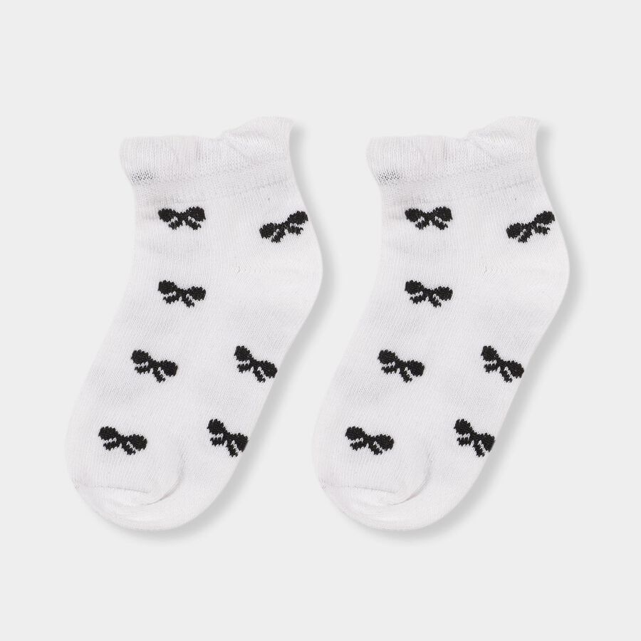 Girls' Black and White Regular Fit Bow Pattern Pack of 2 Socks, Black, large image number null