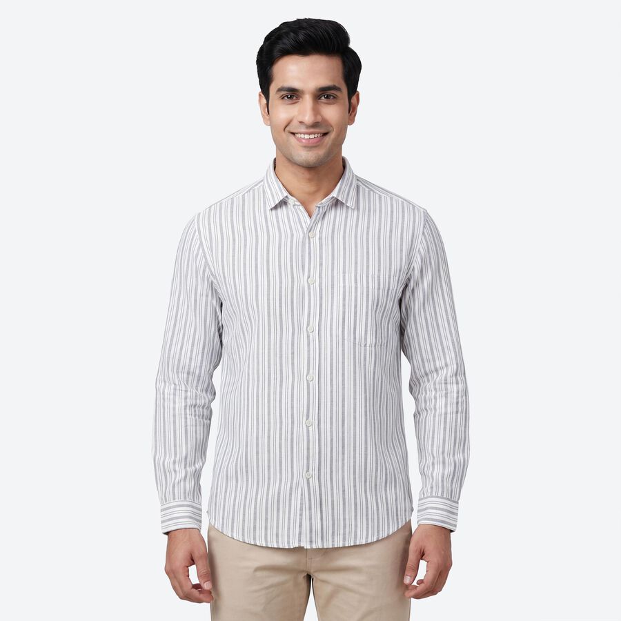 Men's Light Grey Cotton Casual Shirt, हल्का ग्रे, large