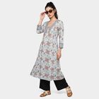 Women's Light Blue V-Neck Floral Printed Kurta, Light Blue, small