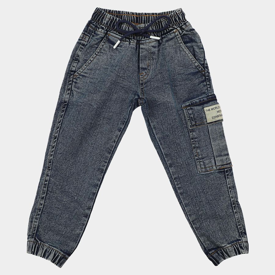 Boys Blue Cargo Jogger Fit Jeans, गहरा नीला, large