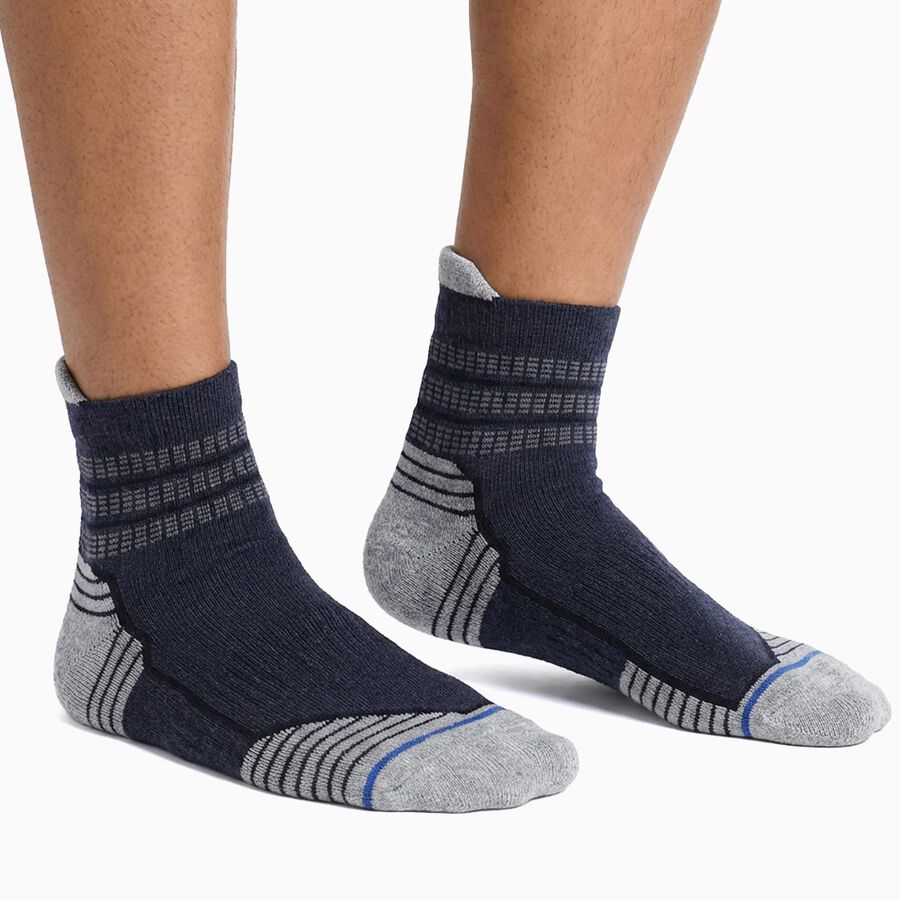 Men's Gray and Navy Ankle Length Striped Socks Pack of 3, मध्यम नीला, large