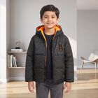 Boys Black Hooded Puffer Jacket, Black, small