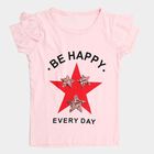 Girls' Light Pink Cotton Round Neck Casual T-Shirt, हल्का गुलाबी, small image number null